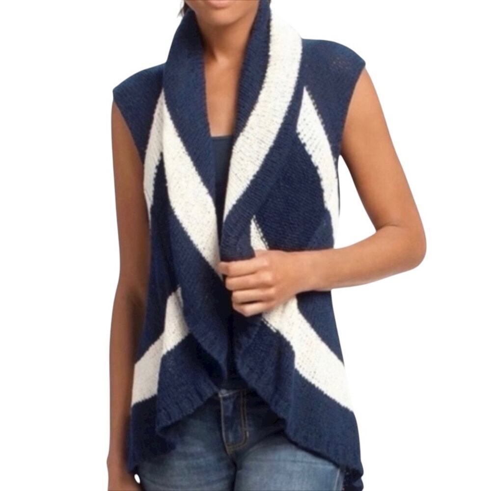 CAbi #679 Skipper Vest Cardigan Sweater Size XS  Navy Blue and White Stripes